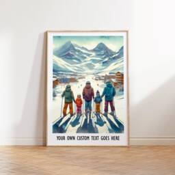Custom Family Ski Print - Personalised Poster - Wall Art Skiing Gift Of 5 Snowboard Artwork Decor - thumbnail 1