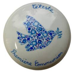 Personalized First Communion Or Confirmation Jewelry Box With Dove & Liberty Blue Print, Hand-Painted Porcelain - thumbnail 2