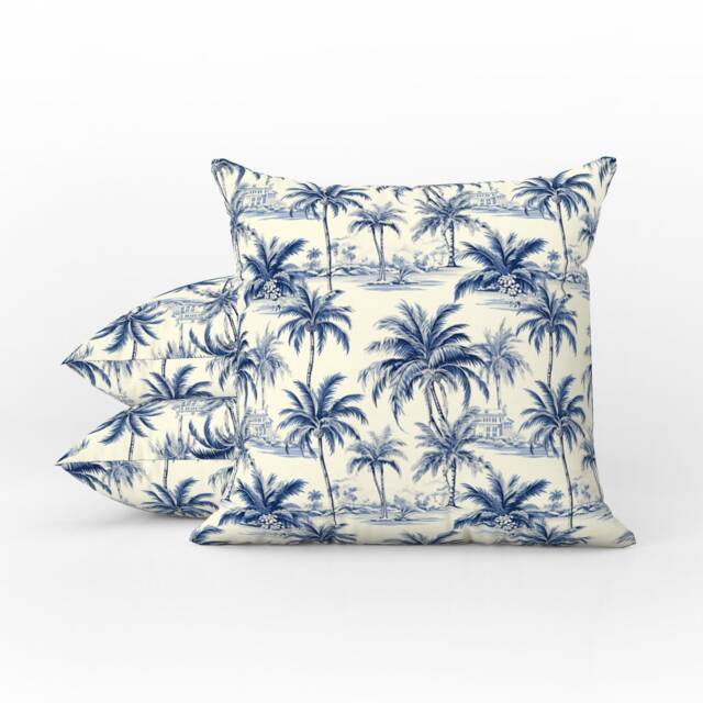 Outdoor Pillows - Weatherproof Garden Cushions St Barths Palm Trees Blue & Cream Decorative Waterproof Home - image 1