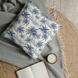 Outdoor Pillows - Weatherproof Garden Cushions St Barths Palm Trees Blue & Cream Decorative Waterproof Home - thumbnail 3