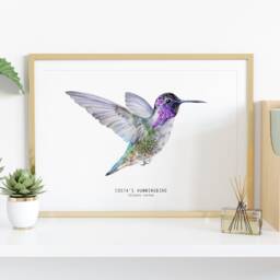 Costa's Hummingbird Watercolor Fine Art Print - Bird Lover Gifts Nature Wall Hummingbirds Home D??cor Costa Costas Calypte Costae - thumbnail 2