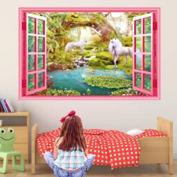Unicorn Fairy Forest Fantasy Wall Decal Sticker Mural Poster Print Art Kids Girls Bedroom Decor Az42 - thumbnail 2