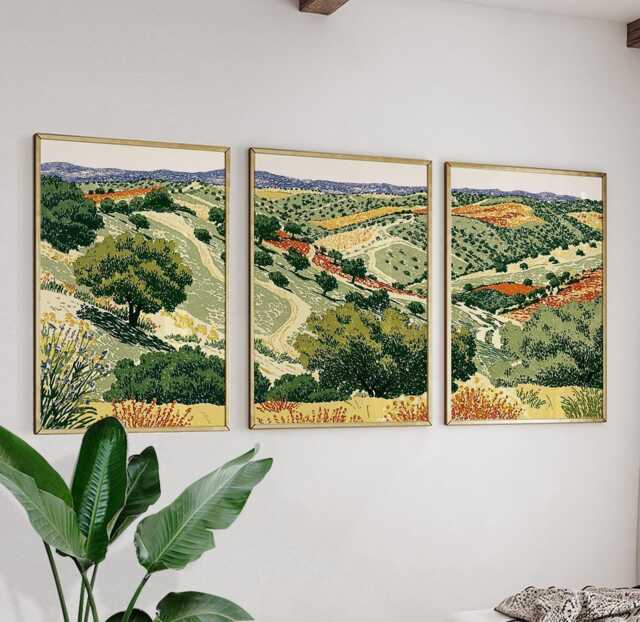 Green Rolling Hills Poster Set, Countryside Wall Art, Landscape Prints - image 1