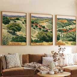 Green Rolling Hills Poster Set, Countryside Wall Art, Landscape Prints - thumbnail 4