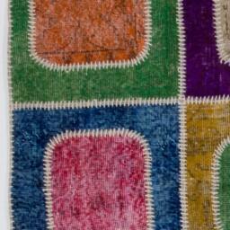 Multicolor Handmade Turkish Patchwork Rug, Square & Rounded Squares - thumbnail 4