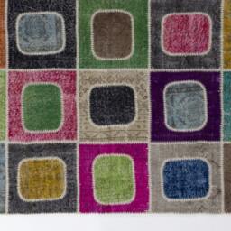 Multicolor Handmade Turkish Patchwork Rug, Square & Rounded Squares - thumbnail 3