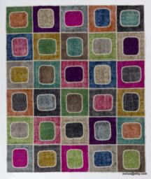 Multicolor Handmade Turkish Patchwork Rug, Square & Rounded Squares - thumbnail 1