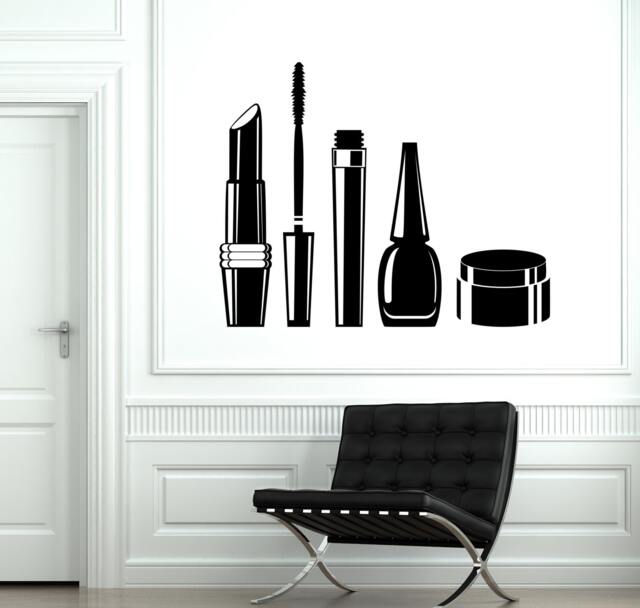 Wall Vinyl Decal Hair Salon Beauty Cosmetics Mascara Lipstick Face Cream - #1008D - image 1