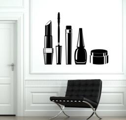 Wall Vinyl Decal Hair Salon Beauty Cosmetics Mascara Lipstick Face Cream - #1008D