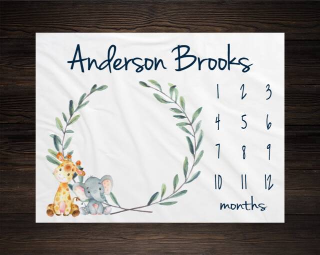Safari Milestone Blanket Monthly Growth Tracker Soft Fleece Giraffe Elephant Baby Shower Gift Newborn Watch Me Grow Boy - image 1