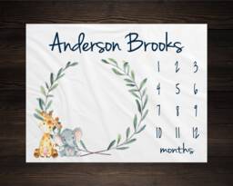 Safari Milestone Blanket Monthly Growth Tracker Soft Fleece Giraffe Elephant Baby Shower Gift Newborn Watch Me Grow Boy - thumbnail 1