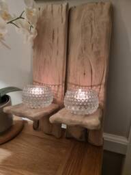 Pair Of Solid Oak Handmade Rustic Plain Candle Sconces Size Approx 40x12 cm .candles /Glass Etc Not Included Natural Bare Finish - thumbnail 1