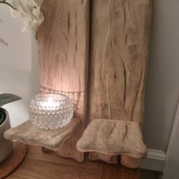 Pair Of Solid Oak Handmade Rustic Plain Candle Sconces Size Approx 40x12 cm .candles /Glass Etc Not Included Natural Bare Finish - thumbnail 4