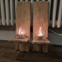 Pair Of Solid Oak Handmade Rustic Plain Candle Sconces Size Approx 40x12 cm .candles /Glass Etc Not Included Natural Bare Finish - thumbnail 2