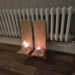 Pair Of Solid Oak Handmade Rustic Plain Candle Sconces Size Approx 40x12 cm .candles /Glass Etc Not Included Natural Bare Finish - thumbnail 3