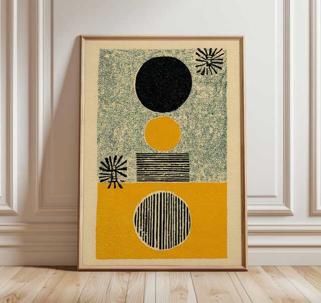 Modern Abstract Wall Art, Yellow & Black Geometric Print, Mid Century Minimalist Poster, Contemporary Shape Design, Graphic Home Decor - image 1