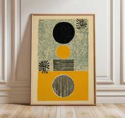 Modern Abstract Wall Art, Yellow & Black Geometric Print, Mid Century Minimalist Poster, Contemporary Shape Design, Graphic Home Decor - thumbnail 1