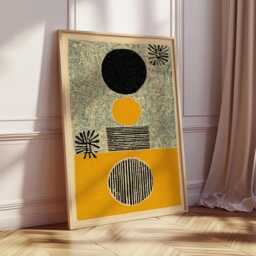 Modern Abstract Wall Art, Yellow & Black Geometric Print, Mid Century Minimalist Poster, Contemporary Shape Design, Graphic Home Decor - thumbnail 2