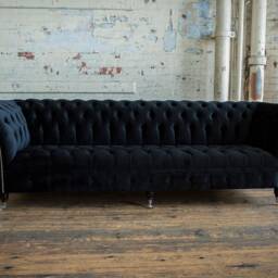 Large 4 Seater Black Velvet Fabric Chesterfield Sofa, British Handmade - thumbnail 2