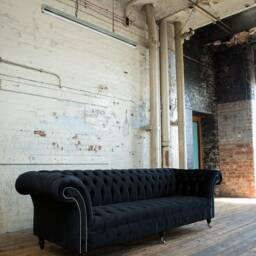 Large 4 Seater Black Velvet Fabric Chesterfield Sofa, British Handmade - thumbnail 3