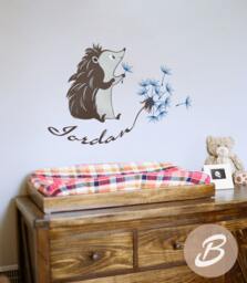 Nursery Wall Name Decal Hedgehog & Blowball Decor Vinyl Sticker With Custom Kids Room -Ai004 - thumbnail 1