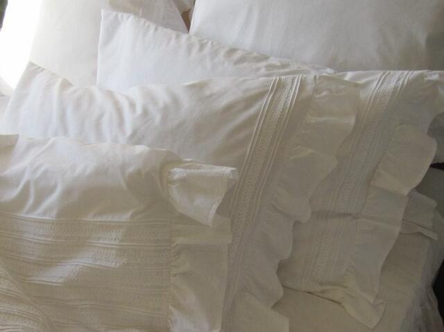 Bobbin Lace Pillowcases, Ruffle Trimmed Cotton, Shabby Chic - Set Of 2 - image 1
