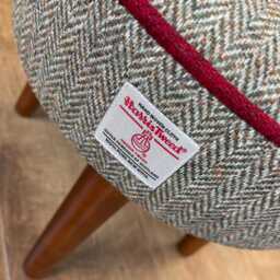 Harris Tweed Herringbone Footstool With Red Piping & Dark Varnished Wooden Legs - thumbnail 2