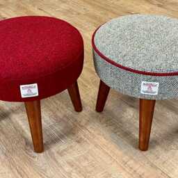 Harris Tweed Herringbone Footstool With Red Piping & Dark Varnished Wooden Legs - thumbnail 4