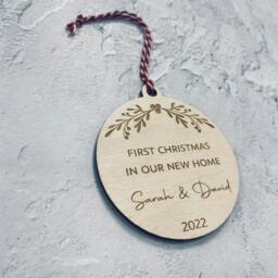 Personalised First Christmas in New Home Ornament - Wooden Keepsake - thumbnail 1