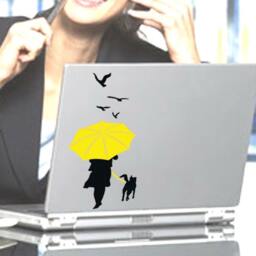 Vinyl Wall Decal - Woman With Dog & Umbrella in The Rain 2 Colors Home Decor - thumbnail 4