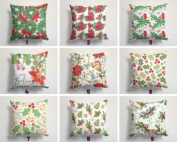 Flower Wreath Pillow Cover/Christmas Red Cushion Cover/Bell Christmas Case/Christmas Cushions Decor/Christmas Gift For Her - thumbnail 1