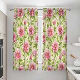 Pink Flower Curtains, Green Botanical Drapes, Made To Measure Window Panels For Modern Home & Bedroom Decor - thumbnail 3