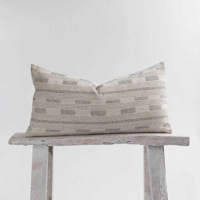 Neutral Lumbar Pillow, Black Dotted Cotton, Bamboo Reverse - image 1