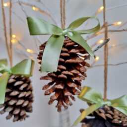 Pine Cone Christmas Tree Decorations Sage Satin Bow, Set Of 3 - thumbnail 2