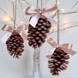 Pine Cone Christmas Tree Decorations Sage Satin Bow, Set Of 3 - thumbnail 4