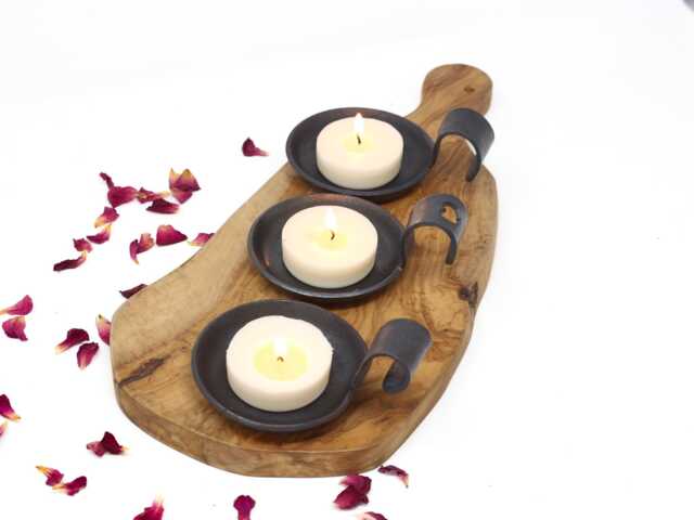 11Th Anniversary Gift Sculpted Steel Candle Holder With Curved Handle - image 1