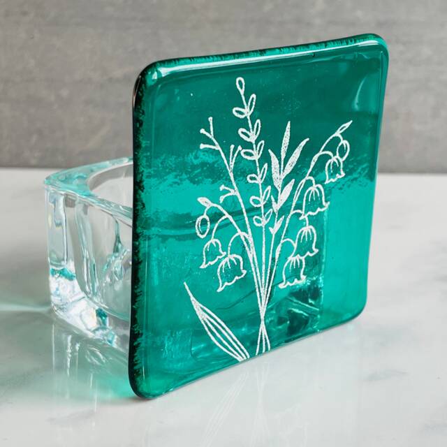 Fused Glass Tea Light Holder May Birth Flower, Lily Of The Valley - image 1