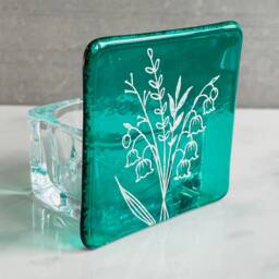 Fused Glass Tea Light Holder May Birth Flower, Lily Of The Valley - thumbnail 1
