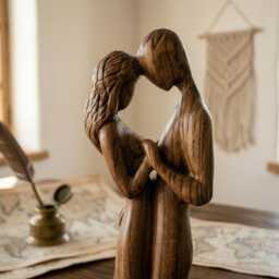 Hand-Carved Wooden Soulmate Statue - Abstract Minimalist Oak Sculpture For Couples - thumbnail 3