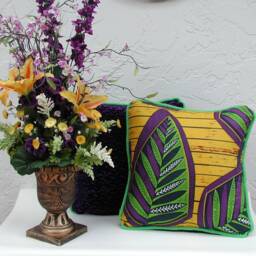 Purple Velvet Pillow, Abstract Print With Neon Green Trim, Home Decor - thumbnail 4