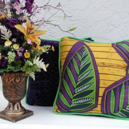 Purple Velvet Pillow, Abstract Print With Neon Green Trim, Home Decor - thumbnail 2