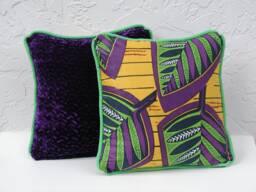 Purple Velvet Pillow, Abstract Print With Neon Green Trim, Home Decor - thumbnail 1