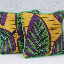 Purple Velvet Pillow, Abstract Print With Neon Green Trim, Home Decor - thumbnail 3