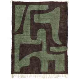 Modern Abstract Moroccan Rug - Brown & Olive Green Bold Shapes Graphic Handmade Wool Shag Rug, Beni Ourain Inspired Carpet - thumbnail 2