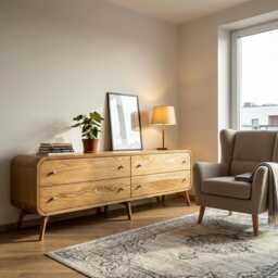 Handmade Oak Tv Stand Mid-Century Modern Media Console With Drawers - thumbnail 2