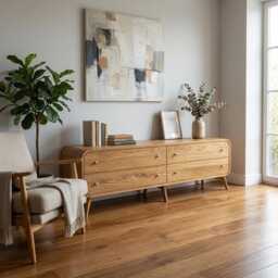 Handmade Oak Tv Stand Mid-Century Modern Media Console With Drawers - thumbnail 1