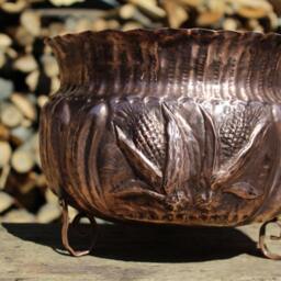 Handmade Copper Vase With Feet - Rustic Artisanal Home Decor Chiseled Artisan Art - thumbnail 3