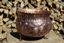 Handmade Copper Vase With Feet - Rustic Artisanal Home Decor Chiseled Artisan Art - thumbnail 1