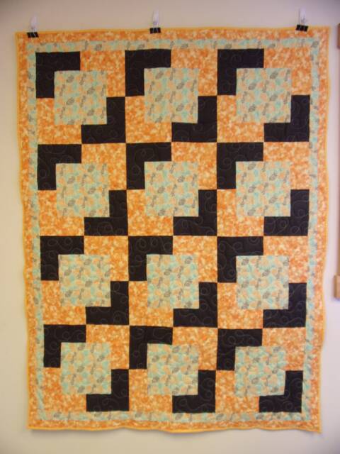 "Floating Block Throw Quilt, Orange & Grey Lap 49"" X 64" - image 1