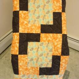 "Floating Block Throw Quilt, Orange & Grey Lap 49"" X 64" - thumbnail 4